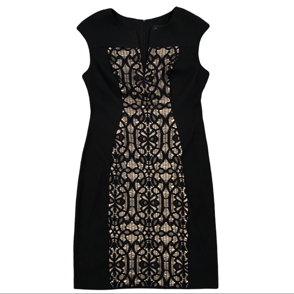 Connected Apparel Women Black and Beige Laced Sleeveless Dress, Size 10